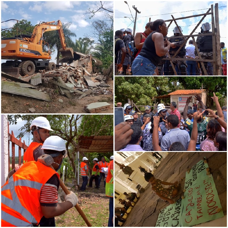 Colagem de imagens da remoção na comunidade do Cajueiro