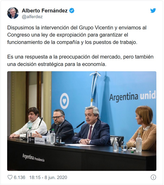 Presidente da Argentina estatiza a maior empresa do setor agroexportador do país