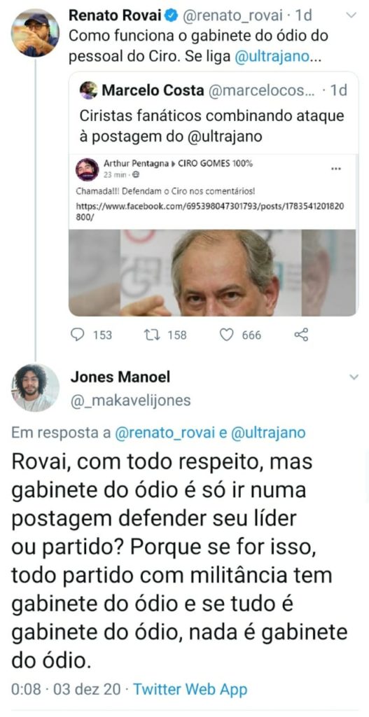 O gabinete do ódio do PT acusa o Ciro de ter um gabinete do ódio