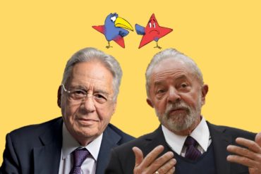 A arte mostra a continuidade entre os governo de FHC e Lula.
