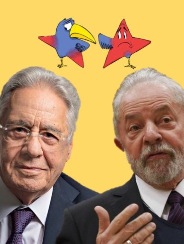 A arte mostra a continuidade entre os governo de FHC e Lula.