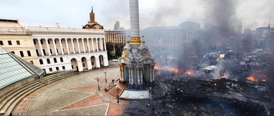 Praça Maidan antes e depois dos eventos de 2013–14